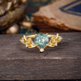 Nature-Inspired 4-Prong Round Natural Moss Agate Engagement Ring